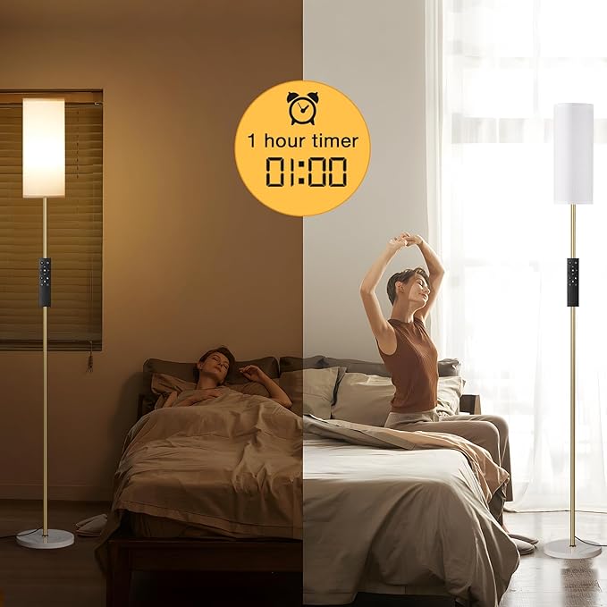 Ambimall 64'' Floor Lamps for Living Room with Remote Control and Stepless Dimmable Colors Temperature & Brightness, Gold Standing Lamp with White Marble Base