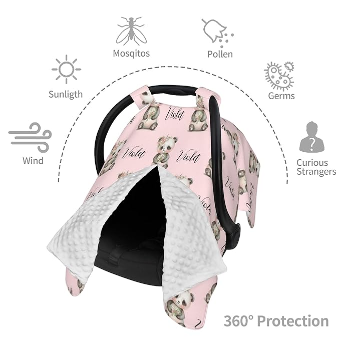 Personalized Baby Car Seat Canopy & Nursing Cover by Panda Minky - Minky Fabric Carrier & Stroller Covers for Newborns