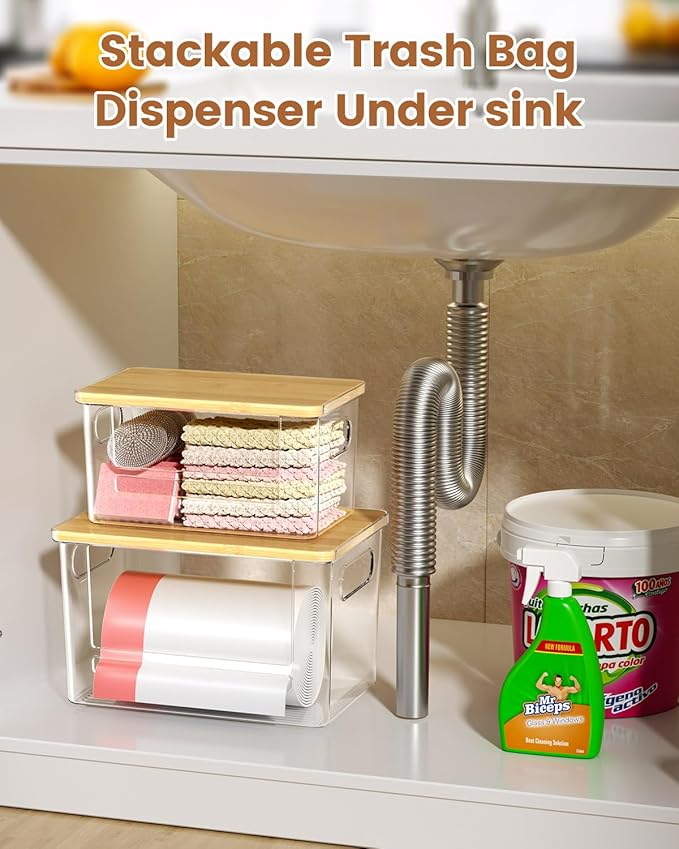 Trash Bag Dispenser 2-Pack, Stackable Trash Bag Holder
