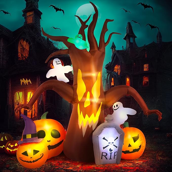 Max Fun 8FT Halloween Inflatables Decorations Inflatable Dead Tree Outdoor Decorations with LED Lights Built-in Blow Up Yard Decoration Pumpkin Ghost for Outdoor Garden Lawn(8Ft-Halloween Dead Tree)