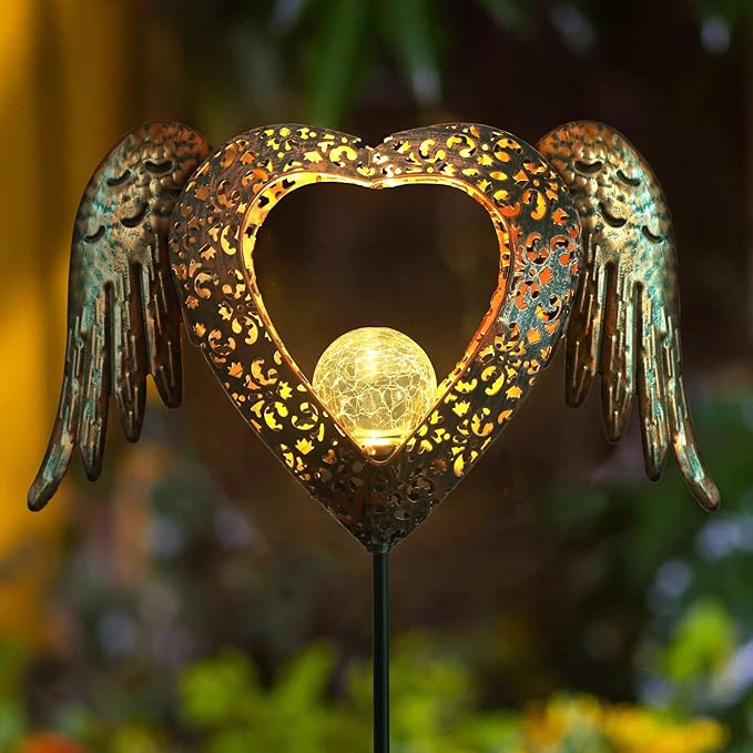 KAIXOXIN LEDs Solar Stake Lights for Garden Metal Warm White, Memorial Gift - Perfect as Remembrance & Sympathy Gifts (Heart-Bronze)