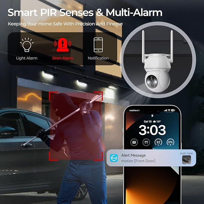 Solar Security Camera Wireless Outdoor, 2K HD Color Night Vision Home Security Camera System with 360° View Battery Powered Spotlight & Siren WiFi Camera Outdoor Motion Sensor and 2-Way Audio 4 Pack