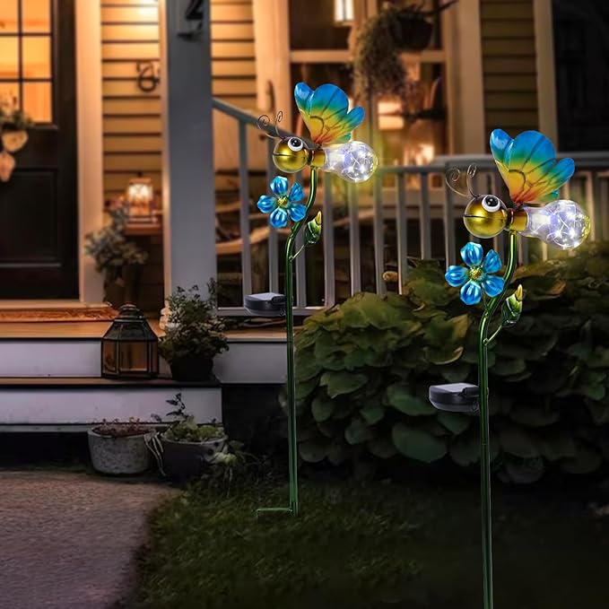 Bshine Solar Bee Outdoor Garden Decorative Lights, Waterproof Metal Stake Solar LED Lights Garden Decor Backyard, Pathway, Path, Lawn Ornaments for Mom