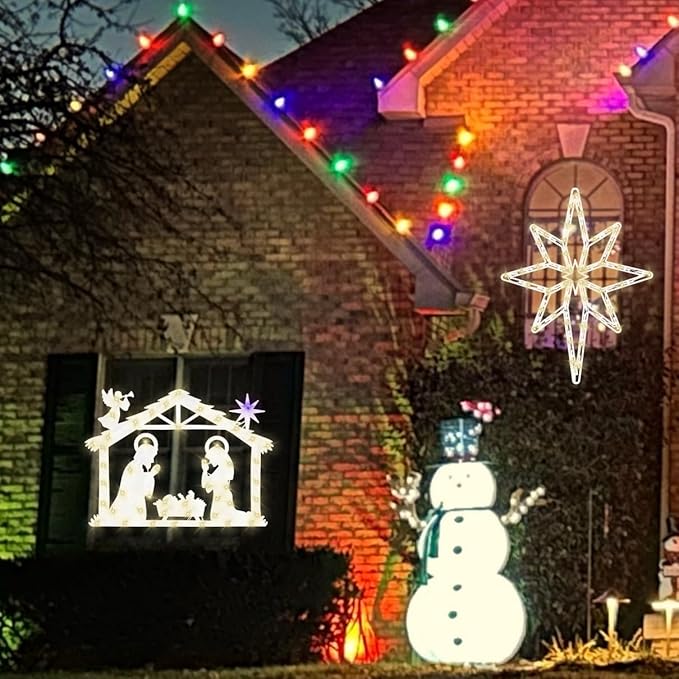 Christmas Decorations 17" Christmas Window Silhouette Lights - 2 Pack Nativity Scene with Lights ＆ Lighted Bethlehem Star for Holiday Indoor and Outdoor Wall Door Window Decorate