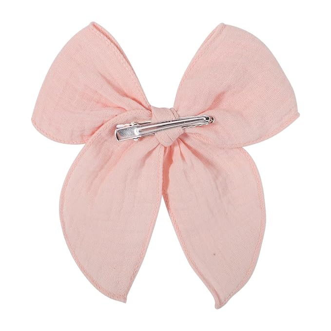 5.5 Inch Light Green Fable Hair Bow: Handmade Linen Cotton Hair Clip for Girls - 1 PCS