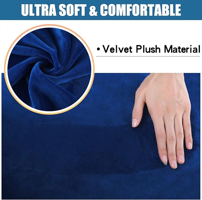 Smiry Velvet Seat Covers for Dining Room Chair Set of 6, Stretch Fit Removable Washable Chair Seat Cushion Protector Slipcovers with Ties, Federal Blue