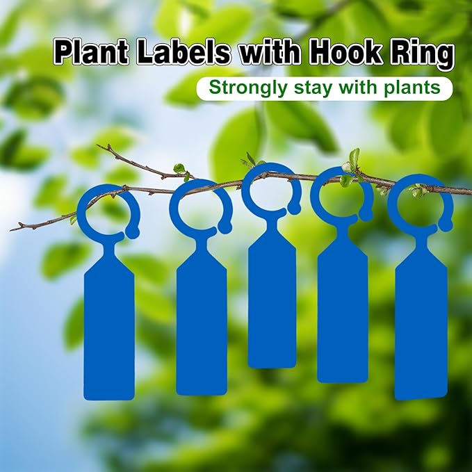 Plant Labels Yuanling 100Pcs Plastic Waterproof Plant Tree Tags Nursery Garden Markers for Indoor Outdoor Gardening Plants Vegetables Flowers Potted (Dark Blue Color with 1 Marker Pen)
