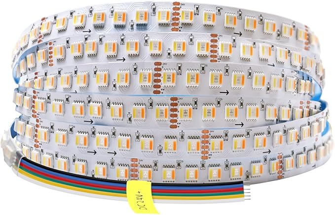 24VDC Highest Density 5-in-1 5050 RGBWW (RGB+Warm White+Daylight) 112LEDs/m Bright RGBCCT LED Strip 16.4FT Dimmable Tape Lights for Bedroom Decor (16.4Ft IP20 Non-Waterproof)