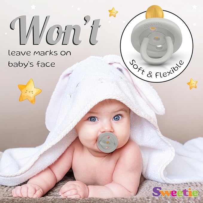 SWEETIE Rubber Pacifier Natural Rubber Pacifier Rounded (Grey, 12-18 Month)