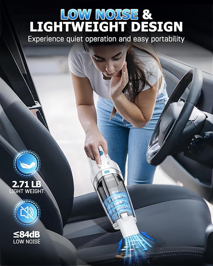 AHNR Handheld Vacuum Cordless, 16000PA Powerful Suction Hand Held Vacuum Dust Busters Cordless Rechargeable with LED Light & 2 HEPA Filters, Portable Car Vacuum Cleaner High Power for Car Home Office