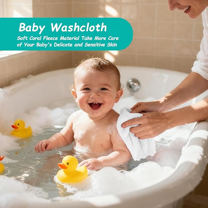 HOMEXCEL Baby Washcloths 12 Pack-Microfiber Coral Fleece Baby Bath Face Towel 7 x 9 Inch Extra Absorbent Soft Burp Cloth and Wash Cloths for Newborn-Infants and Toddlers,White