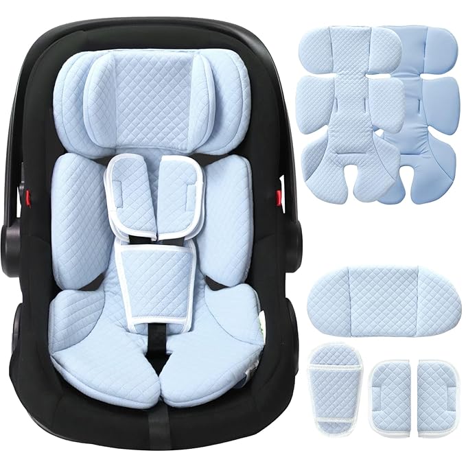 Infant Car Seat Insert Adjustable Head Support for Preemie Newborn Toddler, Reversible Baby Head Body Support Cushion for Carseats and Strollers Side Impact Protection - Light Blue