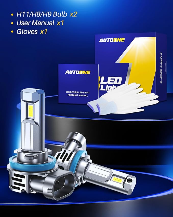 AUTOONE H11/H9 Bulb, No Flicker H11 Fog Lights, 40000LM with Cooling Fan, H9/H8/H11 Car Bulbs Plug and Play, IP68, Pack of 2