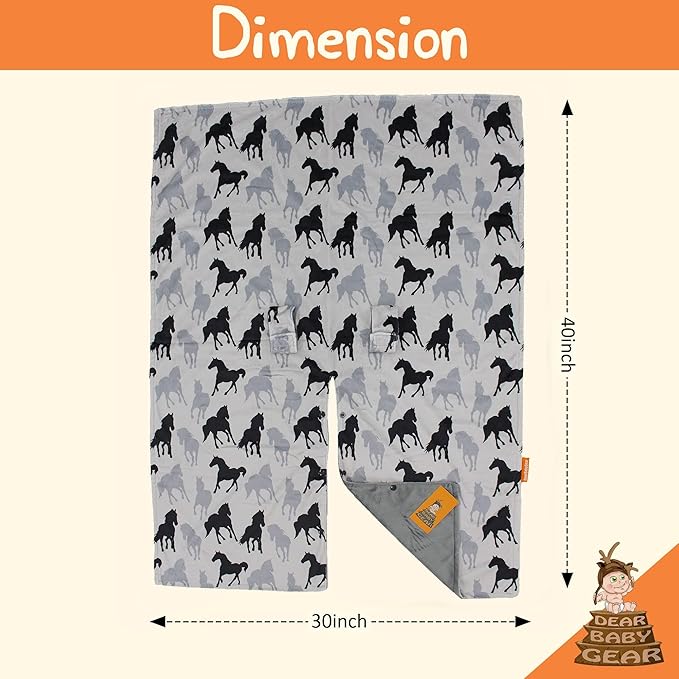 Dear Baby Gear Car Seat Cover for Boys & Girls - Baby Carseat Canopy w/Snap Opening - Infant Seat Cover - Stroller & Nursing Covers - Newborn Carrier Canopy - 40x30" (Black and Gray Horses)