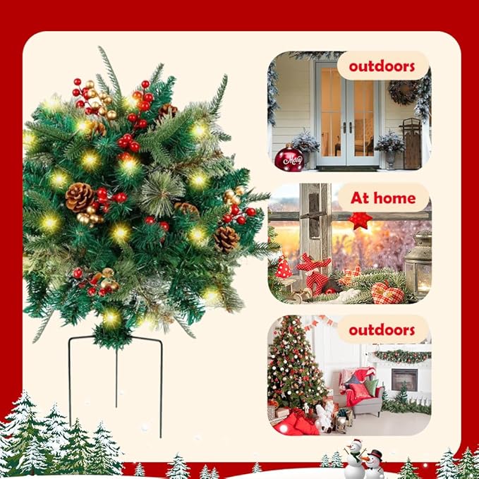 2026 New Holiday Planter Filler, Upgrade Holidays Planter Lighted Artificial Christmas Urn Filler with Tripod Stake, Prelit Holidays Planter, Christmas Holiday Planter Filler Outdoor Decorations (1)