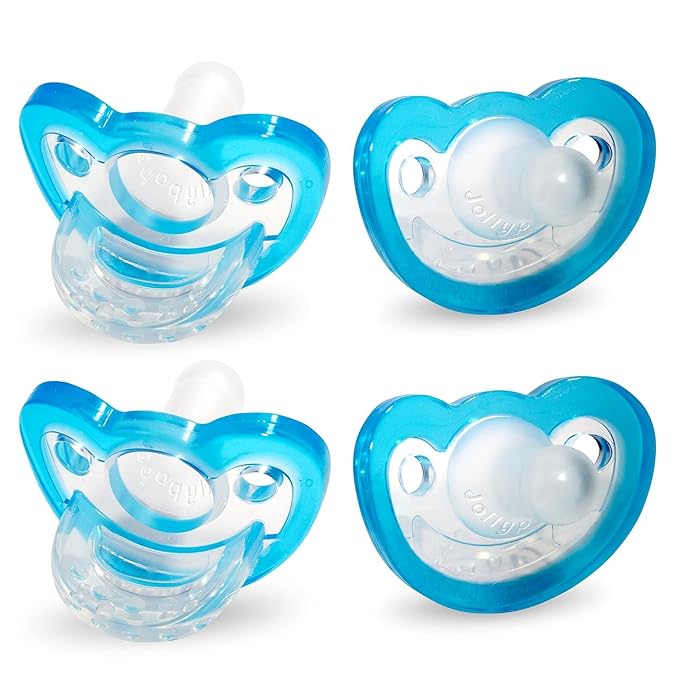 RaZbaby Jollypop Pacifier for Newborns & Up, USA Made, Natural Shaped Orthodontic Binky, Lovingly Shared in NICUs & Hospitals Worldwide, Medical-Grade 100% BPA-Free - 0-3 Months, 4 Pack - Blue