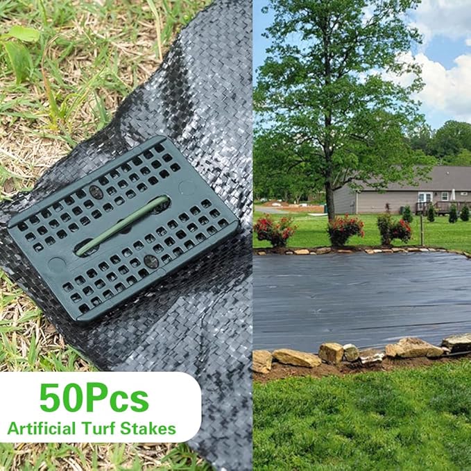 Bakulyor 50 Pcs Green Artificial Turf Stakes Anchor + 50 Pcs Buffer Washer, 6 Inch 11 Gauge Landscape Staples, Galvanized Lawn Spikes, Heavy Duty Yard Ground Pin for Grass Weed Barrier Sod Fabric