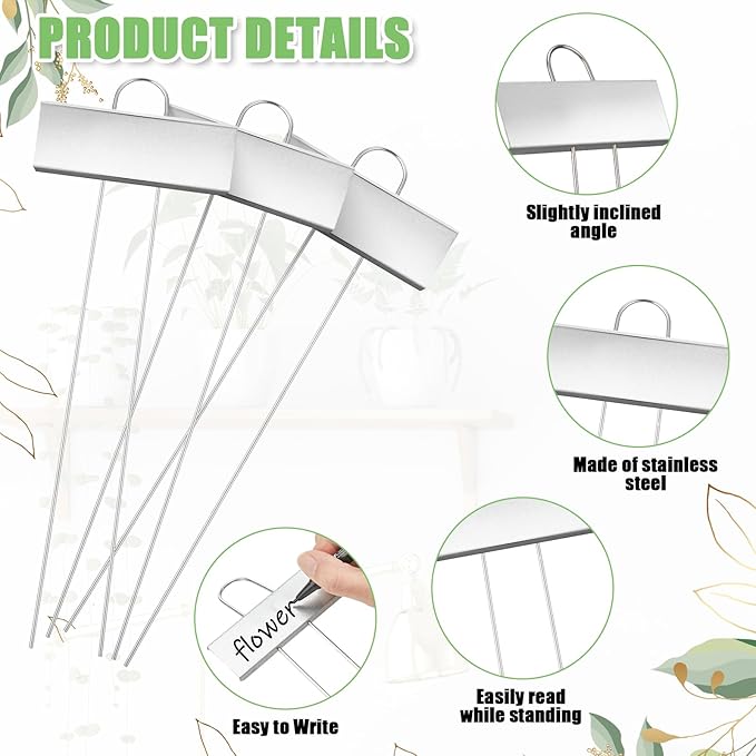 Maitys 60 Pcs Metal Plant Label Stakes Garden Name Markers Outdoor Waterproof Stainless Steel Nursery Tags for Vegetable Herb Flower Seed Identification with 2 Pcs Pens
