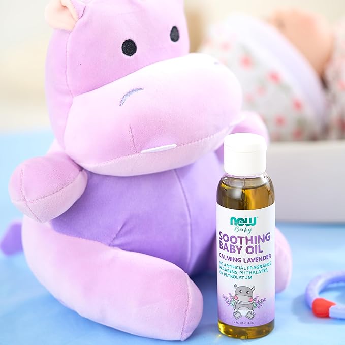 NOW Baby, Soothing Baby Oil, Calming Lavender, No Artificial Fragrance, Parabens, Phthalates, or Petrolatum, 4-Ounce