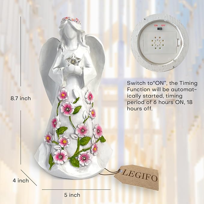 Guardian Angel Figurines with Light Star Battery Operated Angel Statue Decor, Birthday Gift for Grandma Grandmother Aunt Birthday Gift (with Timing Function)