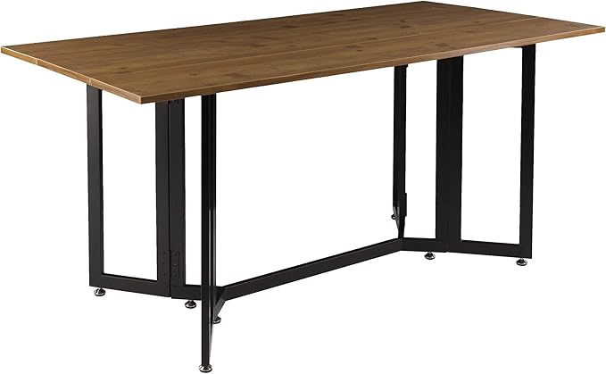 SEI Furniture Driness Drop Leaf Console to Dining Convertible Table, 63 W x 31 5 L x 29 5 H, Weathered Oak, Black