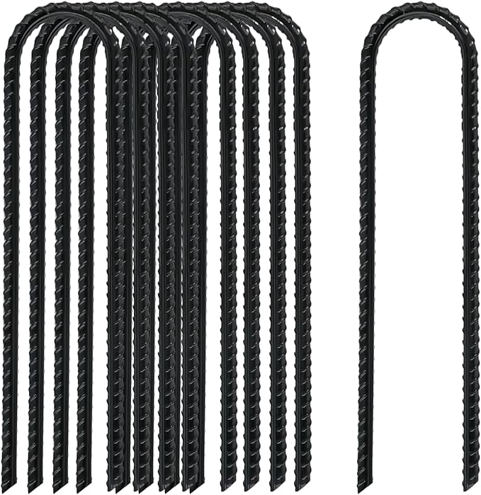 8 Inch Rebar Stakes Heavy Duty, 10 Pack Garden Stake U-Hook, Electrostatic Rust Proof Metal Stakes for Tent, Landscape,Outdoor Decorations, Fabric Ground Cover, Tube Fixing