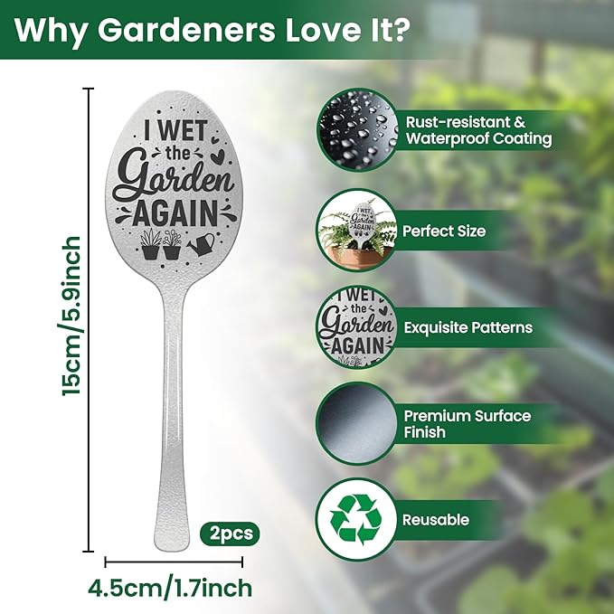 CUTHOLLOW Plant Marker I Wet The Garden Again, 2pc Metal Spoon Labels for Outdoor Waterproof - Friendship Gifts for Gardeners Woman, Decorative Plant Tags
