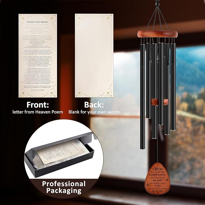 Memorial Gifts for Loss of Mom,Memorial Wind Chimes 25'', Sympathy Gifts for Loss of Mother, Home Decor Outdoor Garden, Soothing Melodic Tones with Mute Option