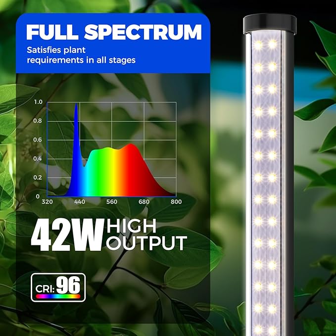 Barrina Vertical Grow Light T10, 42W 5000K, Full Spectrum LED Plant Light for Indoor,Standing Wide Coverage, 4FT Height with On/Off Switch and Tripod Floor Stand