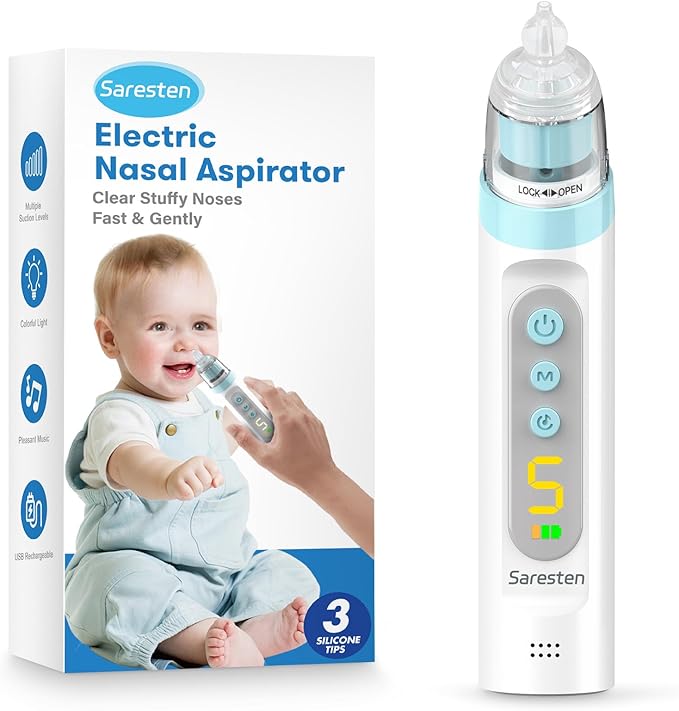 Nasal Aspirator for Baby,Rechargeable Nose Sucker for Baby,Baby Nasal Aspirator with 3 Silicone Tips,Adjustable Suction ,Waterproof Booger Sucker for Baby with Music and Light Function,Blue