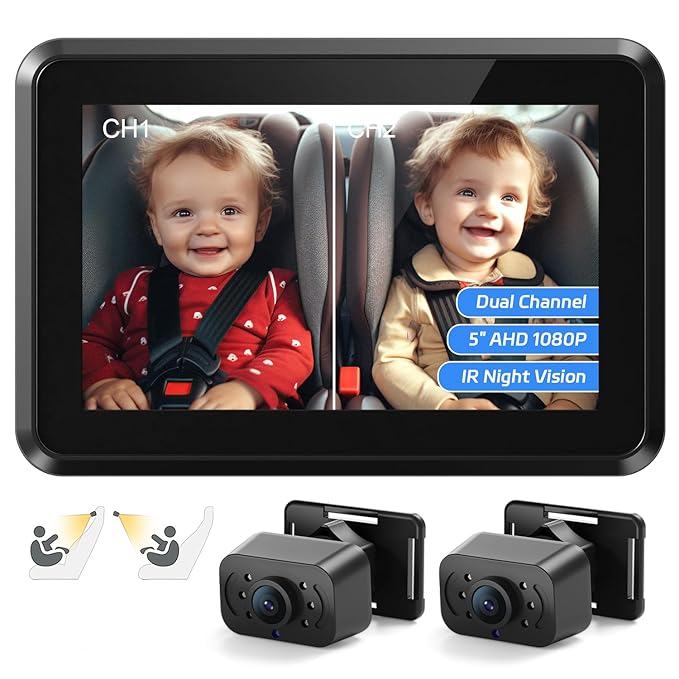 Itomoro Baby Car Mirror, HD Dual Channel with 2 IR Night Vision Camera, Easy 5 Min Installation for Rear Facing Seat
