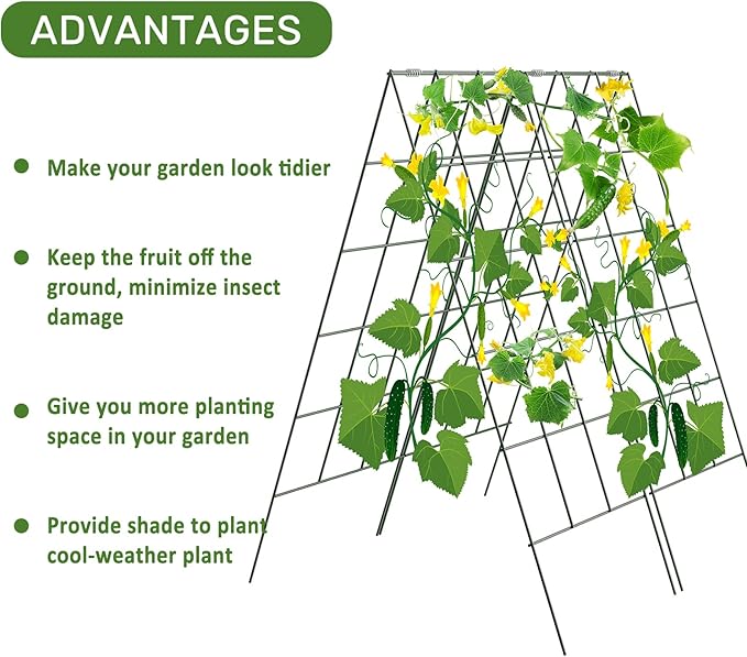 AGTEK 2 Packs 18" x 46" Foldable Cucumber Trellis with Zip Ties Plant Support A Frame Metal Trellis for Cucumber, Climbing Plants, Vegetable Flowers