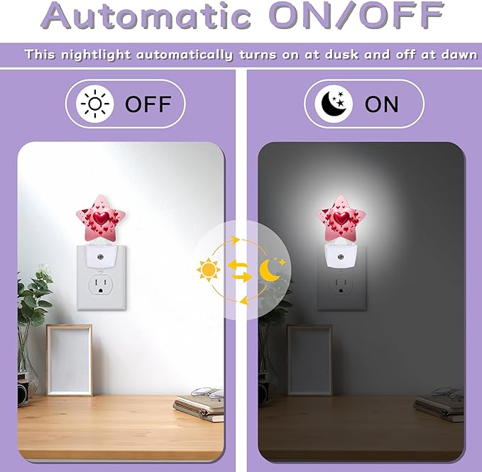 Hearts Night Lights Plug Into Wall Decorative, Nightlight with Dusk Sensor for Bathroom,Kitchen,Entryway,Room Accent,Gifts