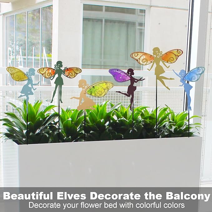 John's Studio Fairy Decorative Garden Stake - Outdoor Metal Pathway Decoration Dual Purpose Indoor Hanging Wall Decor for Garden Patio Yard Lawn Pathway Ornaments - 6PCS