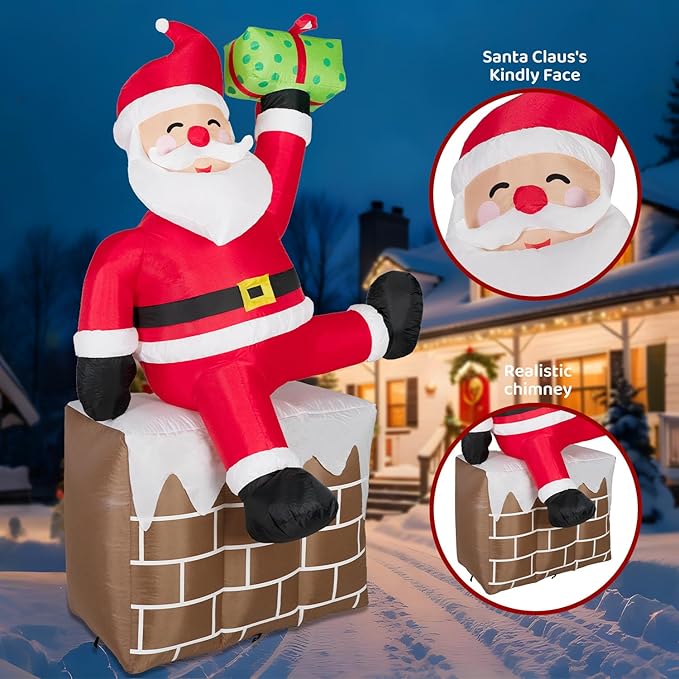 ININ 8FT Christmas Inflatables Santa Claus on The Chimney,Christmas Inflatables Decorations Outdoor/Indoor,Blow Up Santa Claus Yard Decorations Built-in LED Lights,for Yard/Lawn/Garden.