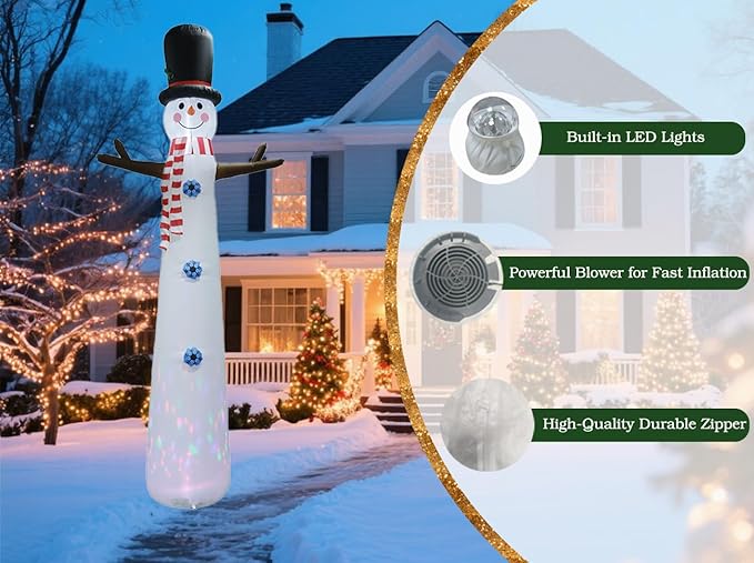 12FT Inflatable Snowman Outdoor Christmas Decoration - Blow Up Snowman with Built-in LED Lights for Garden Lawn