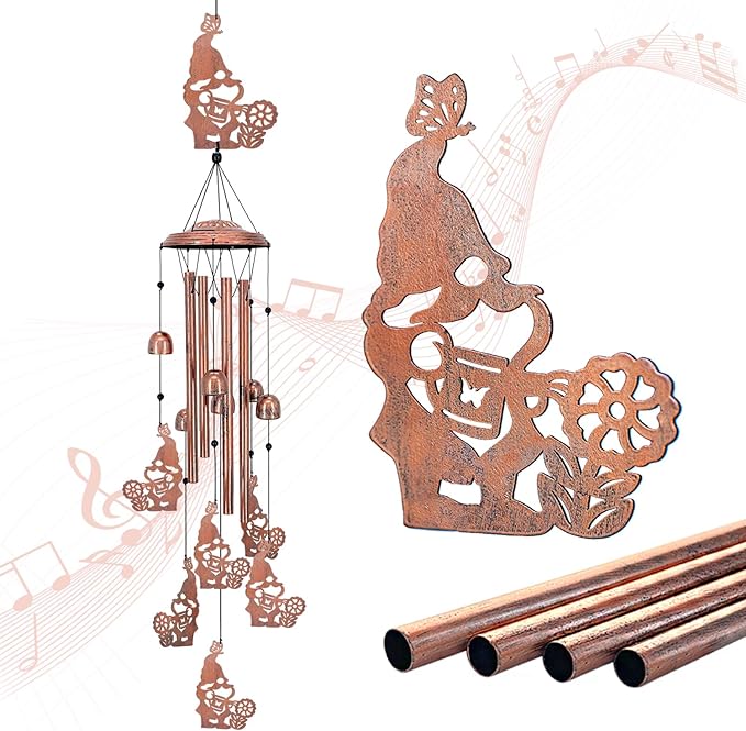 Gnomes Wind Chimes Outdoor Gnomes Gifts for Women/Men/Mom/Wife/Grandma Birthday Gifts Memorial Gift Metal WindChimes for Outside/Indoors, Lawn, Patio, Home, Porch, Yard Decor, Garden Decorations