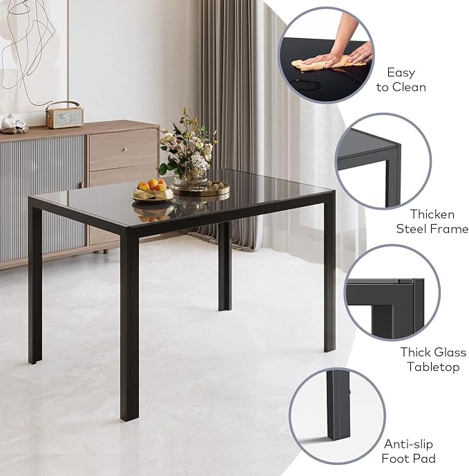 Gizoon Glass Dining Table Sets for 6, 7 Piece Kitchen Table and Chairs Set for 6 Person, PU Leather Modern Dining Room Sets for Home, Kitchen, Living Room