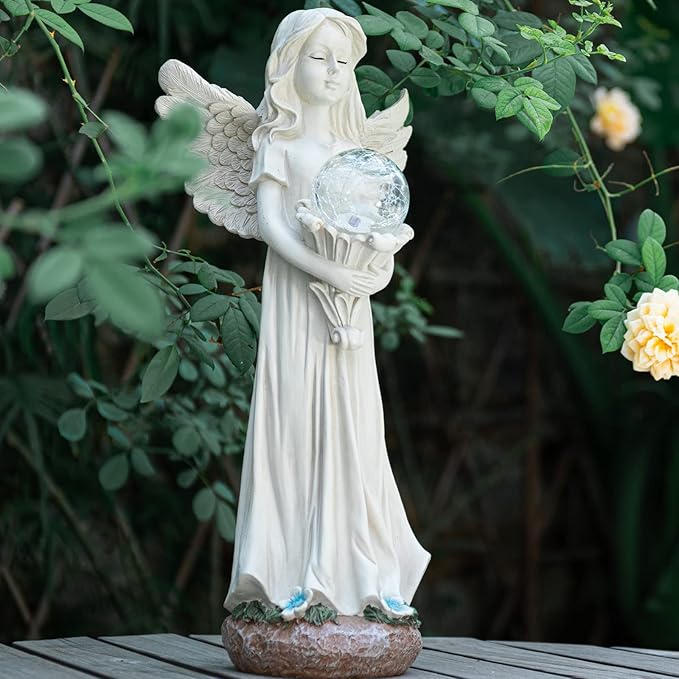 Angel Statue for Garden - 16.3 inches Guardian Solar Garden Statue, Gardening Gifts for Mom Grandma Lawn Ornaments Figurines for Outdoor Decor