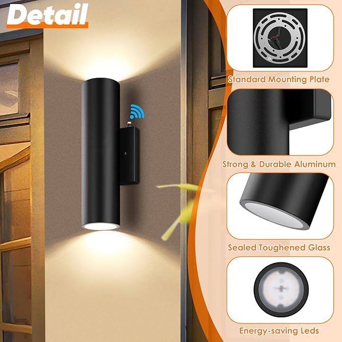 2-Pack Dusk to Dawn LED Outdoor Lighting, 12W Modern Outdoor Wall Light Fixtures, 2700K Porch Lights Wall Mount, Black Exterior Lighting Fixtures, Waterproof Outside Lights for House, Patio