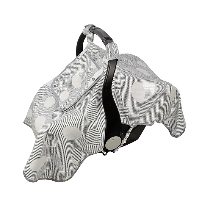ICOPUCA Car seat Covers for Babies, Muslin carseat Cover Girls/boy, carseat Canopy Light Weight, Breathable, Kick Proof, fit Summer/Autumn/Spring, Black Strip Polka;