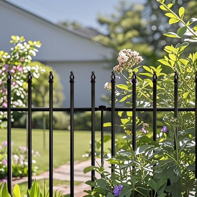 Metal Garden Fence 32 in H x 24 in W 5 Panels (4 Panels + 1 Gate) Total Length 10 ft, No Need Dig Rustproof Animal Barrier Fencing Border Fence for Dog, Patio,Yard, Landscape, Flower Bed