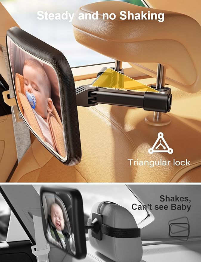 TAZENI Baby Car Mirror With Light & Remote Control, Baby Mirror for Car Seat Rear Facing Stable Hook Clip, Car Seat Mirror for Baby Rear Facing, Crystal Clear ShatterProof, Long Lasting Battery