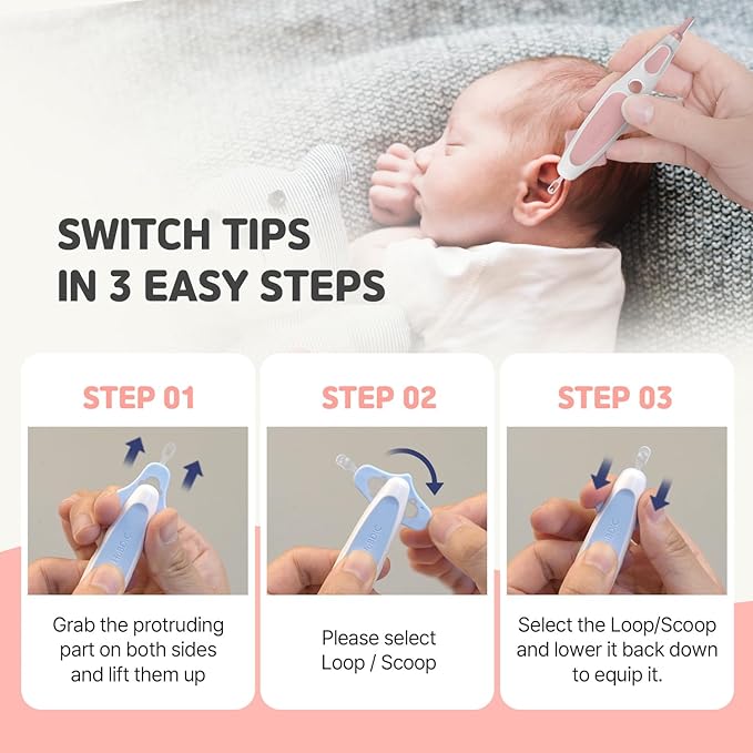 HubiBaby 3 in 1 Baby Nose Cleaning Tweezer Booger Remover and Baby Ear Wax Removal Tool with Soft Silicone Dual Ear Wax and Safe Nasal Picker for Newborns Infants & Toddlers (Pink)