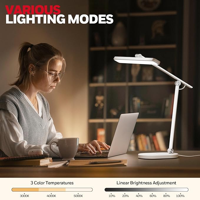 Honeywell Desk Lamp for Home Office, H4 Sunturalux™ Eye-Caring LED Desk Light, 700LM Dimmable Desk Lamp with Timer, Adjustable Desk Reading Light, Touch Auto Dimming Table Lamp for Study, Bedroom