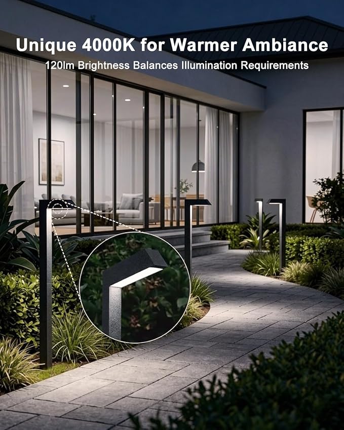 Low Voltage Pathway Lights, 4.5W LED Landscape Lighting, 4000K, 9-15V AC/DC, IP65 Waterproof, Aluminum, Black, 6 Pack