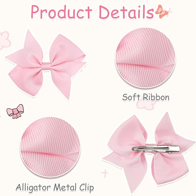 CÉLLOT 40pcs 3.5 inch Hair Bows for Girls Grosgrain Ribbon Toddler Hair Bows Alligator Clips for Baby Girls Kids Teens Back to School Hair Accessories in Pairs