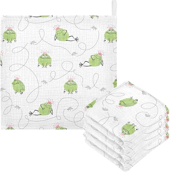 vvfelixl Baby Cotton Washcloths Frogs Mosquitoes Infants Bath Towel for Unisex Prince Face Towels for Newborn, Natural Baby Wipes Delicate Skin, 11.8 X 11.8 inch, one sizex5