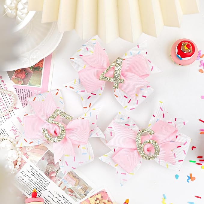 YanJie 1pcs 4'' Baby Hair Bow for 6 Years Old 6th Birthday Outfit Girl Birthday Decorations for Girl Glitter Infants Hair Clips Accessories with Bows