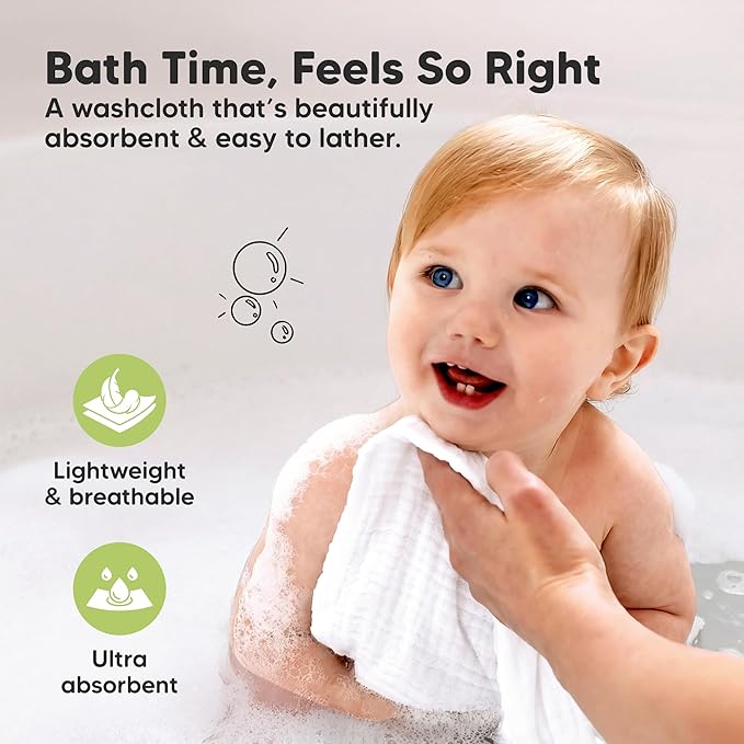 10-Pack Muslin Baby Washcloths for Newborn – 12x12 Soft Absorbent Organic Cotton Muslin Wash Cloths for Babies Girl, Boy, Infant, Toddlers, Kids Face Towel, Bath Essentials, Baby Burp Rags (Slate)